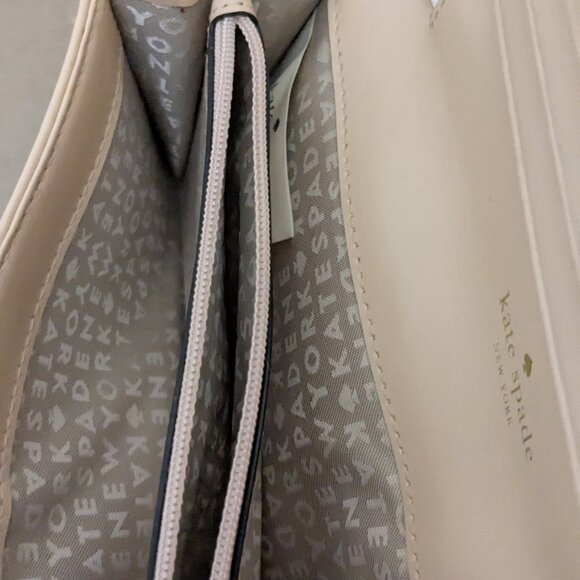 Kate Spade New York Leather Bow Wallet Wristlet Clutch Cream Retractable Strap . - Picture 11 of 11